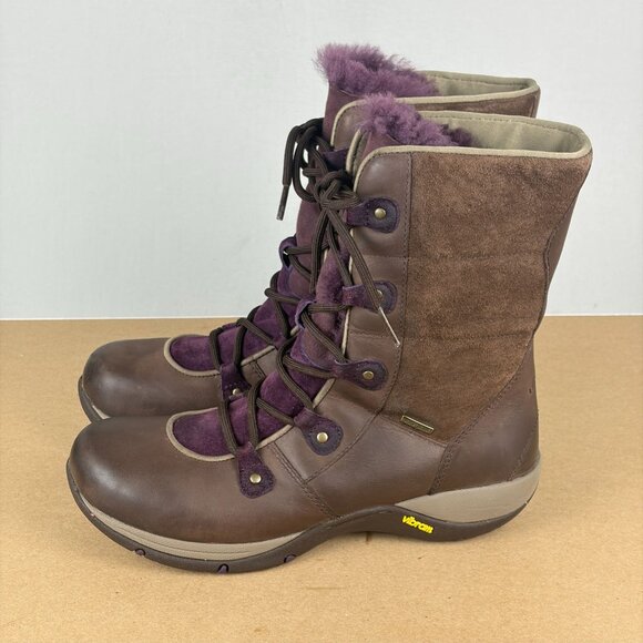 Dansko Camryn Leather Winter Boots Womens 8.5/9 EU 39 Brown Purple Lace Up - Picture 1 of 9